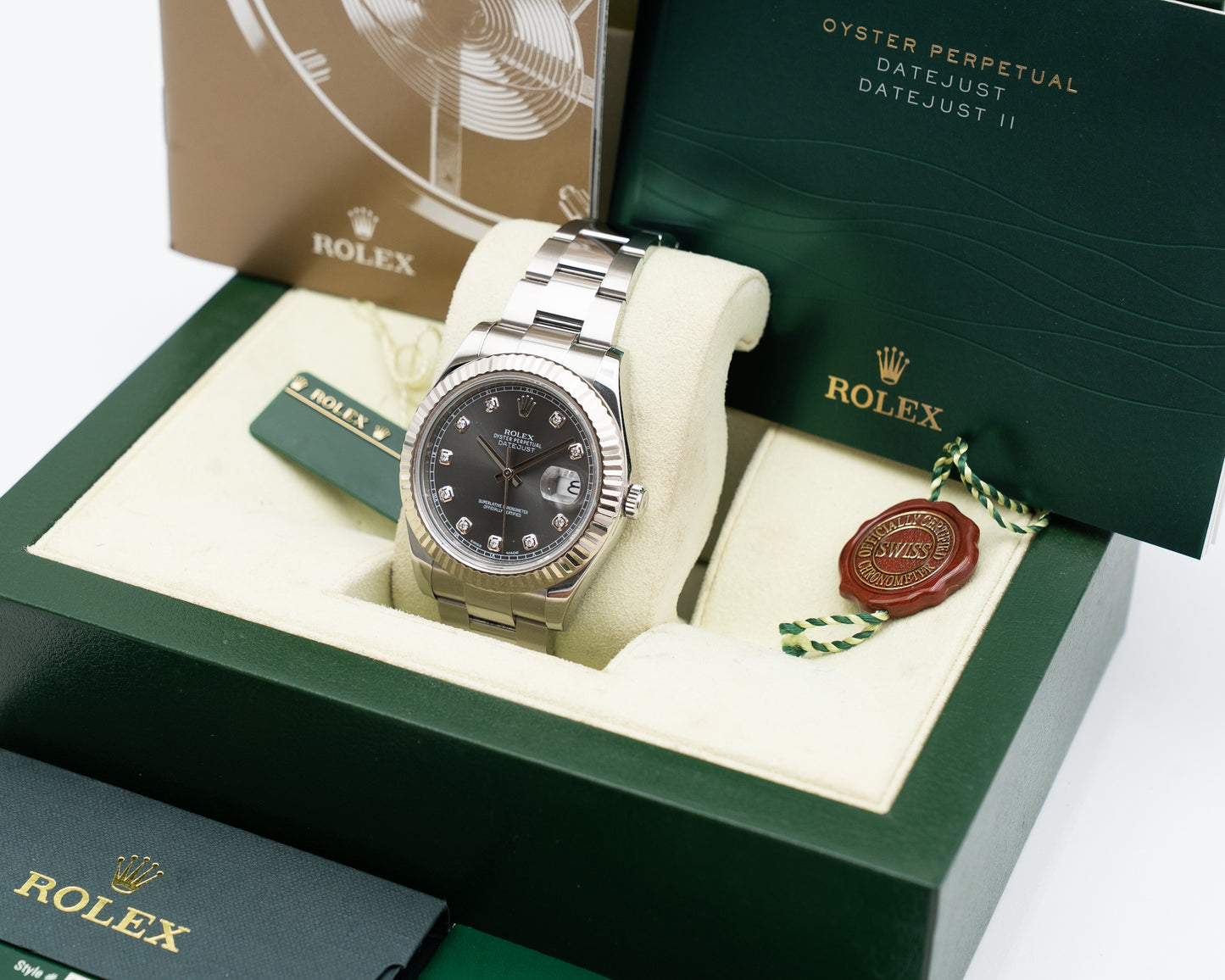 Rolex Datejust II 116334-0009 Fluted Dark Rhodium Diamond 2013