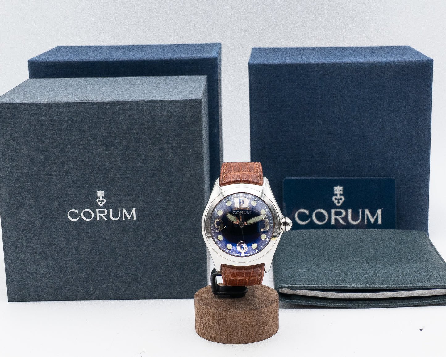 Corum Bubble 45mm 163.150.20 Blue Dial Brown strap