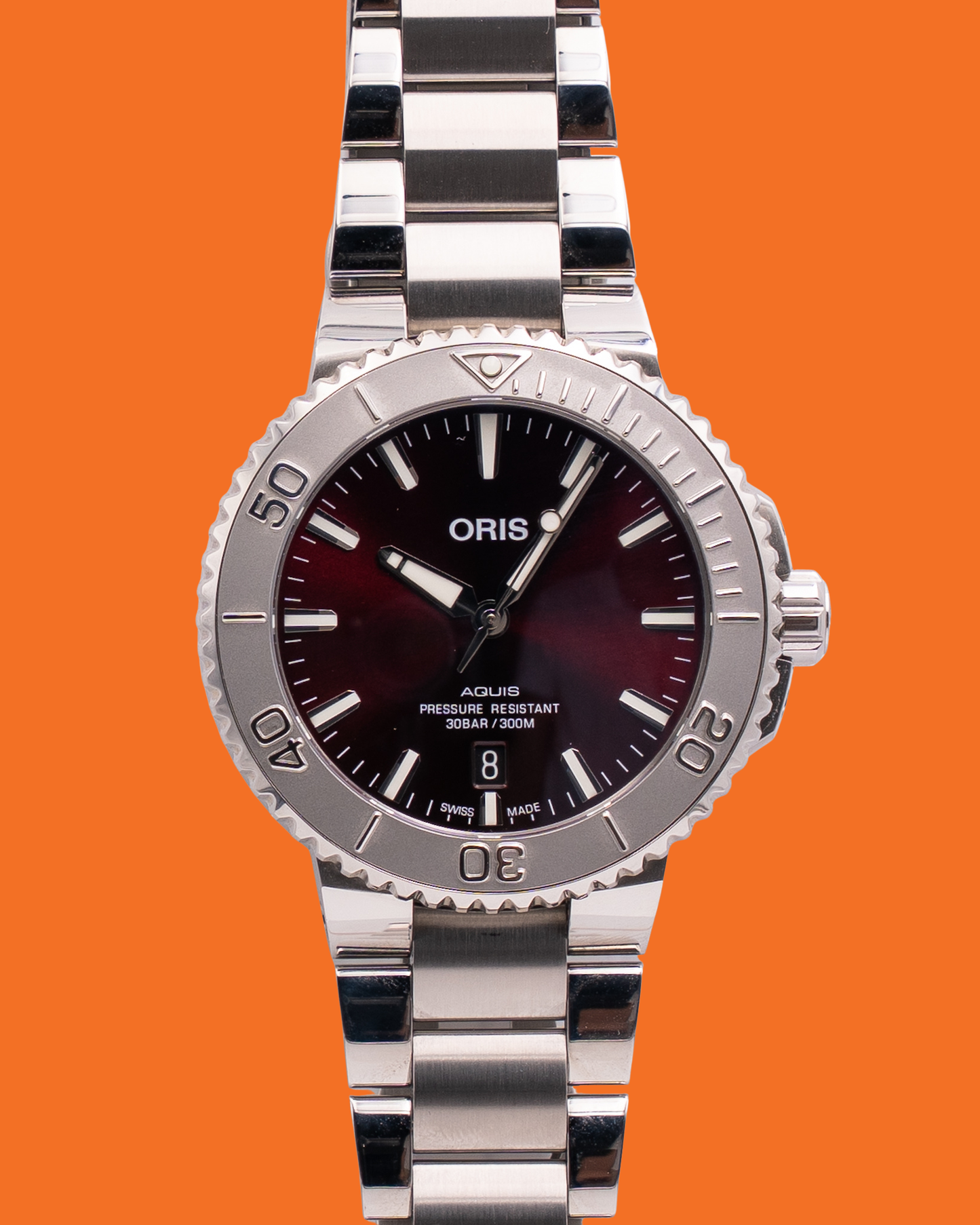 Oris Aquis Date Relief 41.5mm Cherry Red Dial Stainless Steel