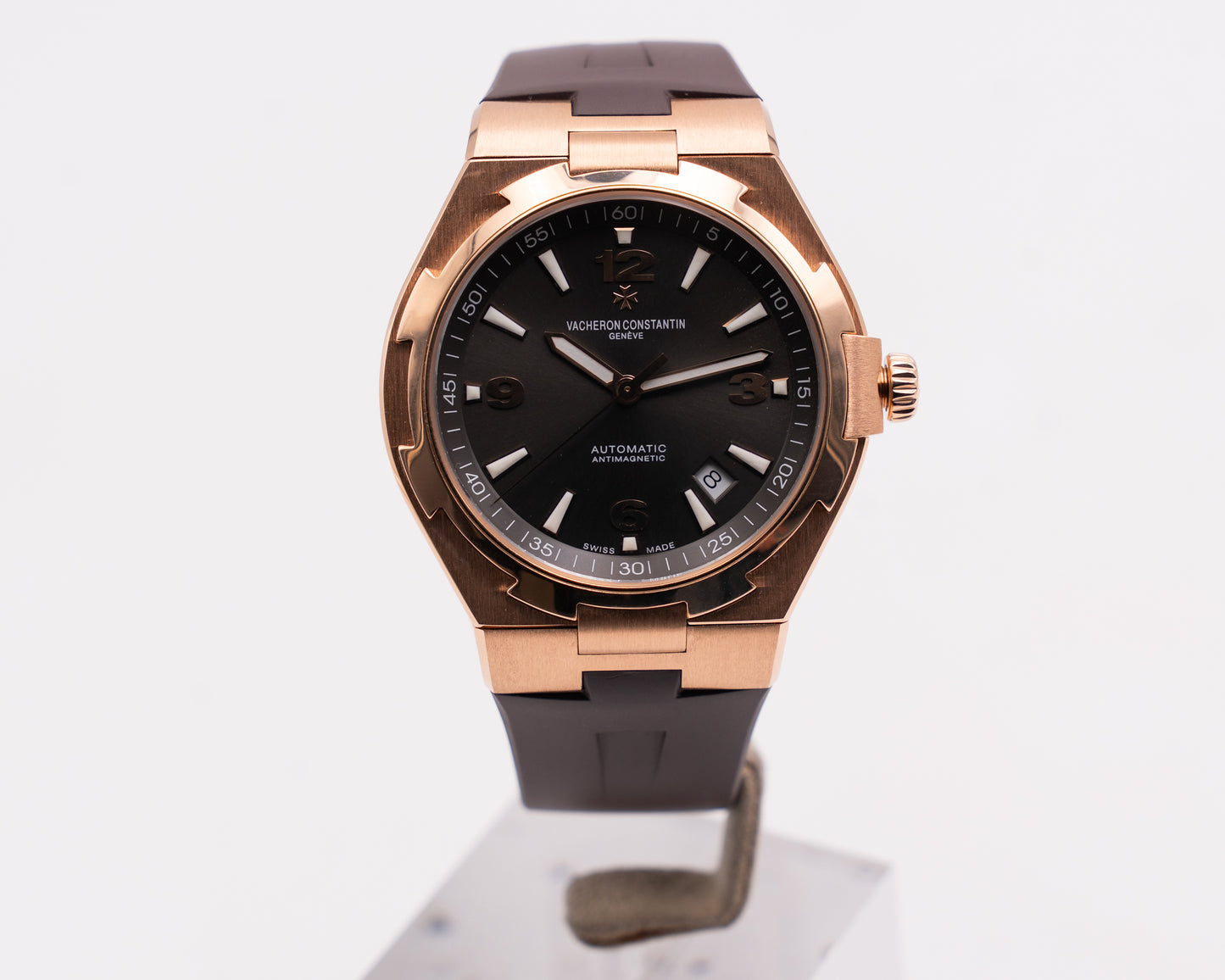 Vacheron Constantin Overseas Date Self-Winding 42mm 47040 Rose Gold Grey Dial Brown Rubber Strap 2015