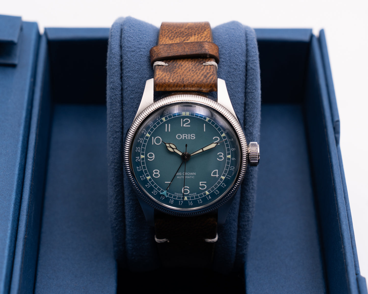 Oris Big Crown X Cervo Volante 38mm Blue Dial Deer Leather