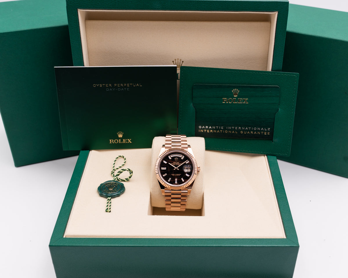 Rolex Day Date 40mm 228235 Everose Eisenkiesel With Diamonds Wood