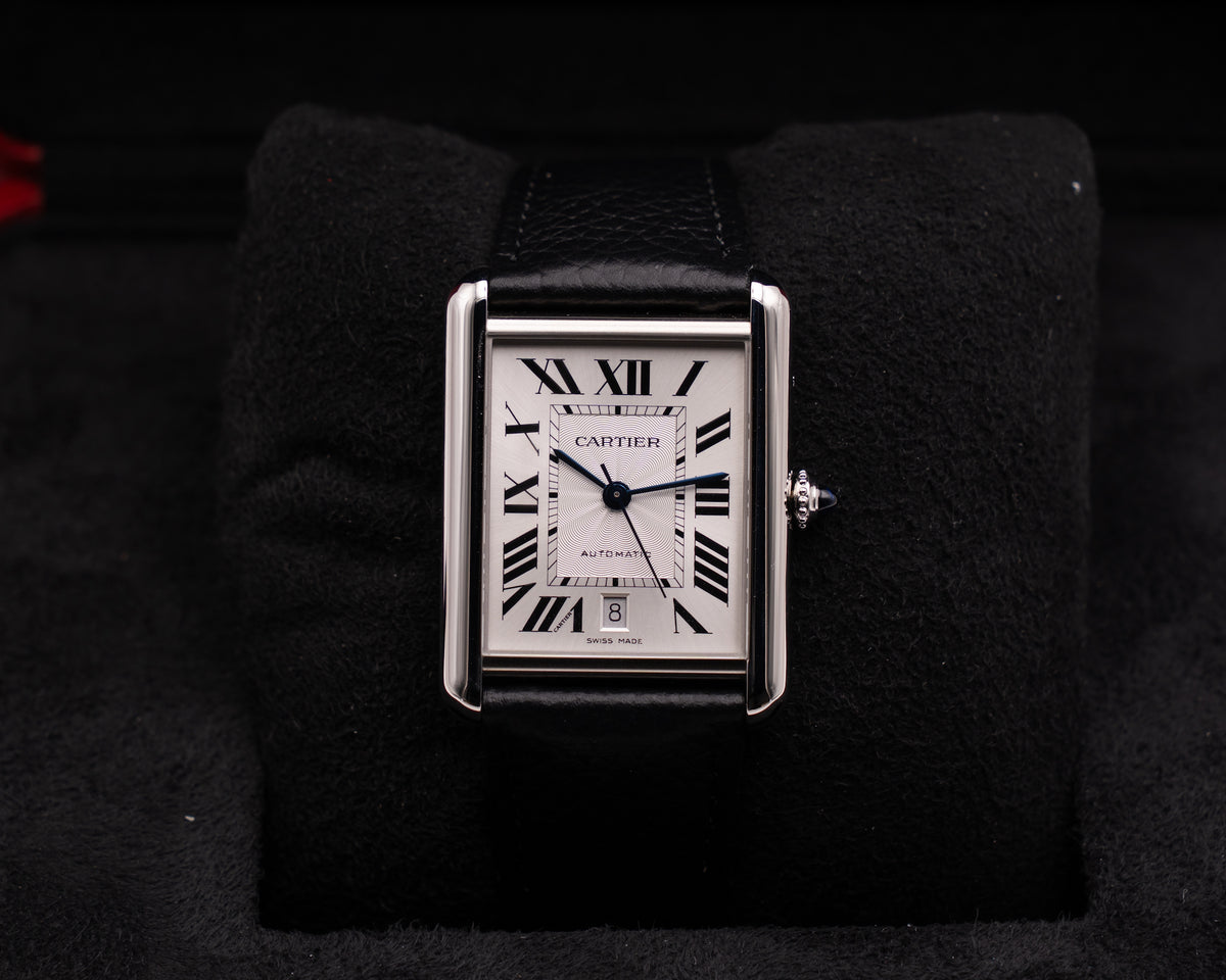 UNWORN STICKERED Cartier Tank 41mm WSTA0141 Silver Dial Black Strap