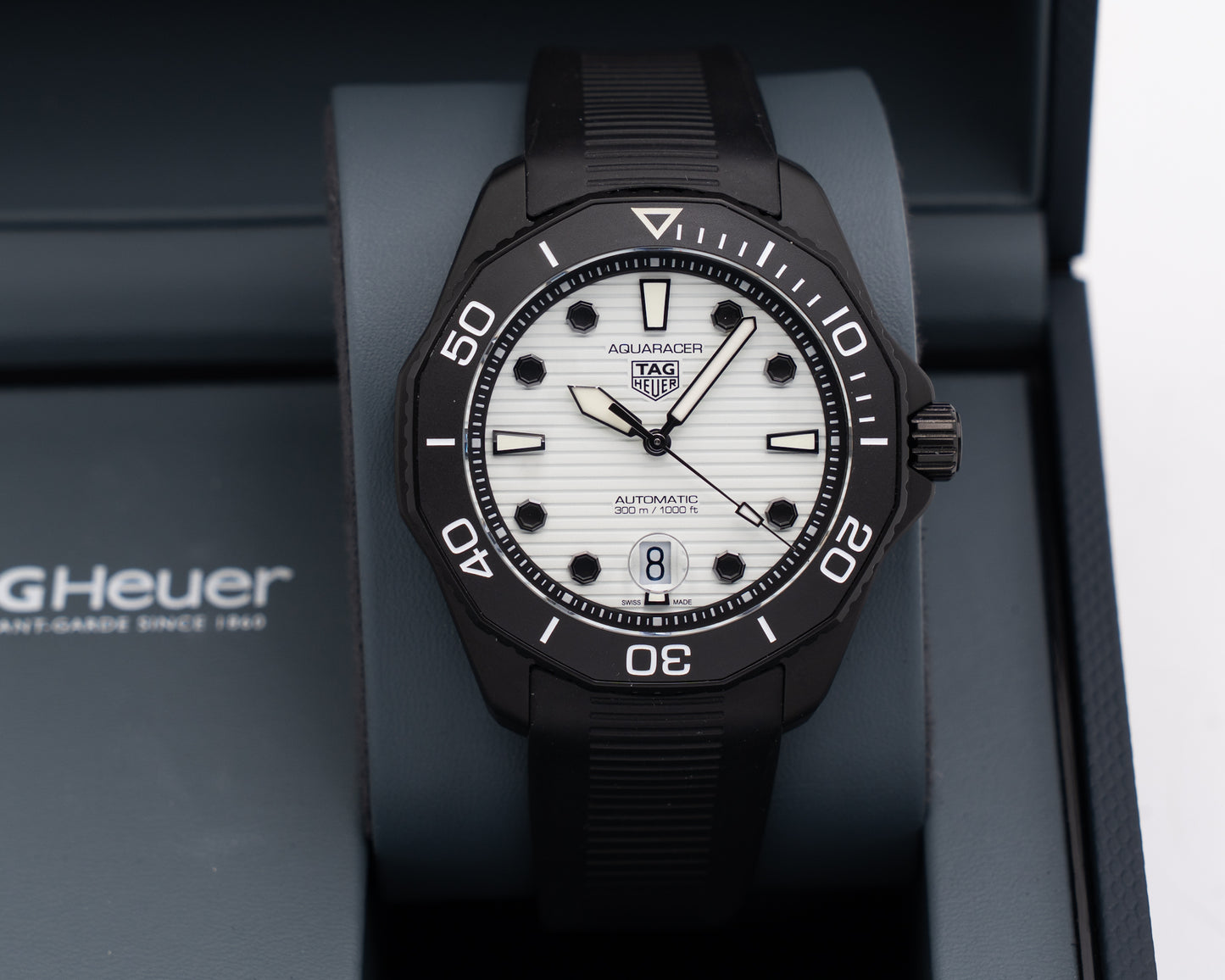 Tag Huer Aquaracer Professional 300 Date 43mm WBP201D White Dial Black DLC Coated Case 2023