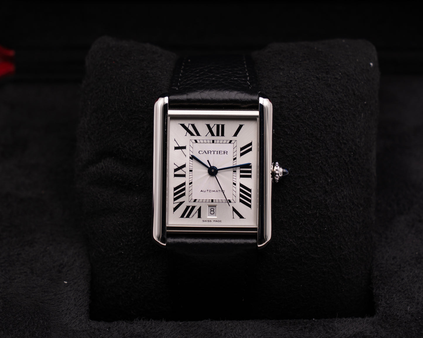 UNWORN STICKERED Cartier Tank 41mm WSTA0141 Silver Dial Black Strap