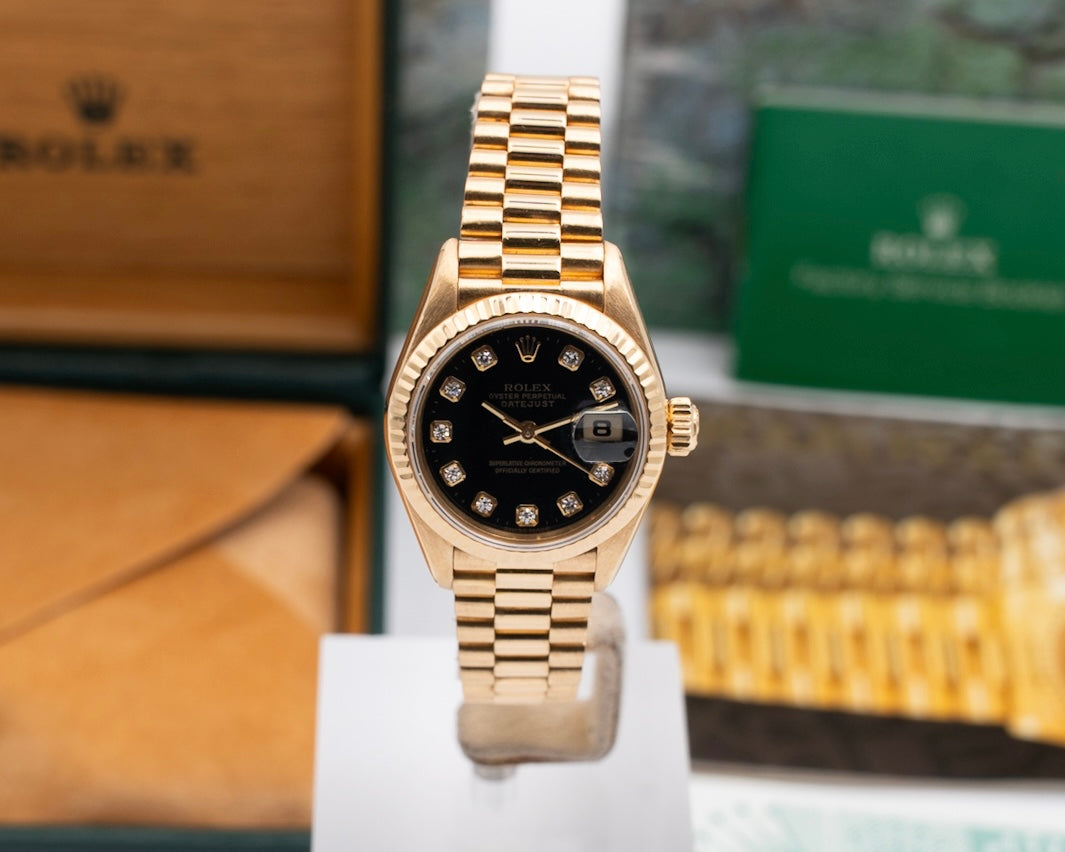 Rolex President 26mm 69178 Yellow Gold Black Diamond Dial 1998