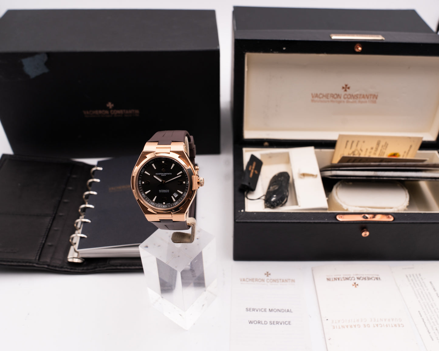 Vacheron Constantin Overseas Date Self-Winding 42mm 47040 Rose Gold Grey Dial Brown Rubber Strap 2015
