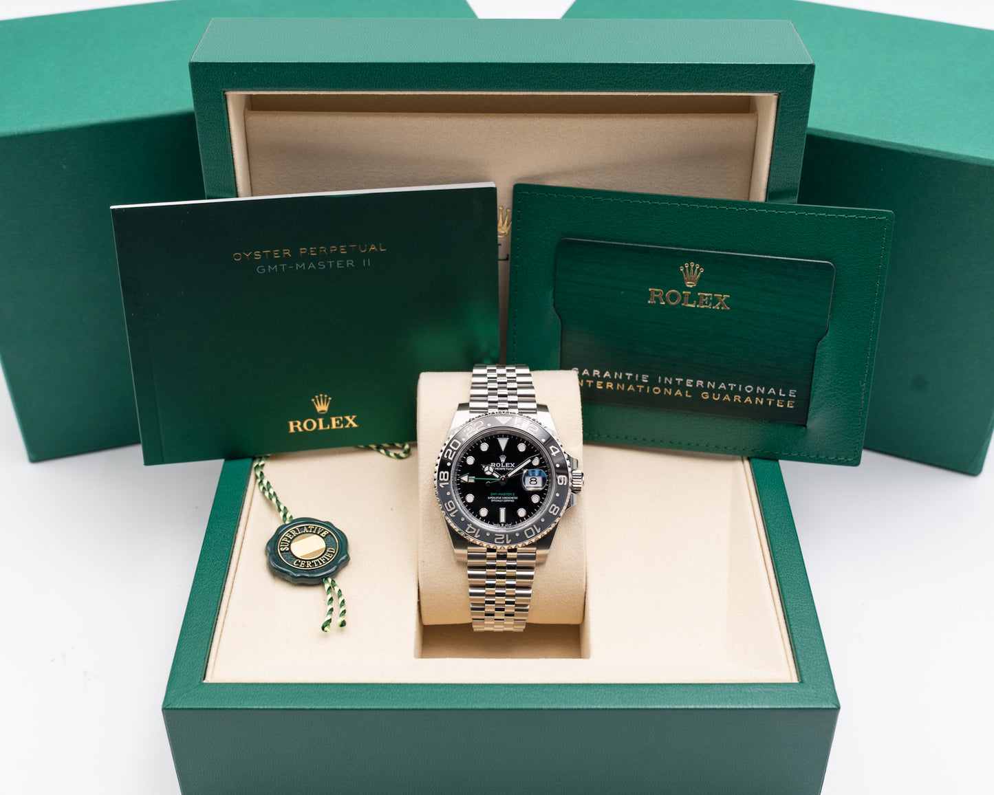 UNWORN Rolex GMT Master II 40mm 126710GRNR Bruce Wayne Wood Card 2026