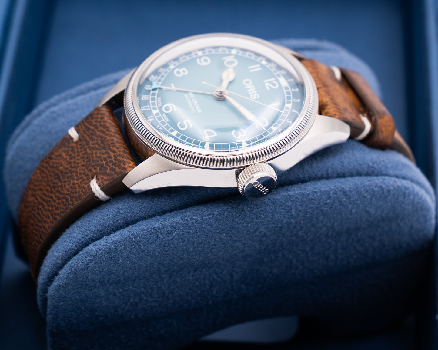 Oris Big Crown X Cervo Volante 38mm Blue Dial Deer Leather