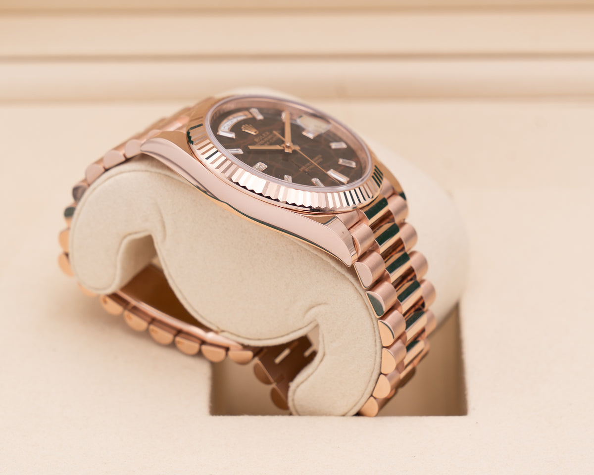 Rolex Day Date 40mm 228235 Everose Eisenkiesel With Diamonds Wood