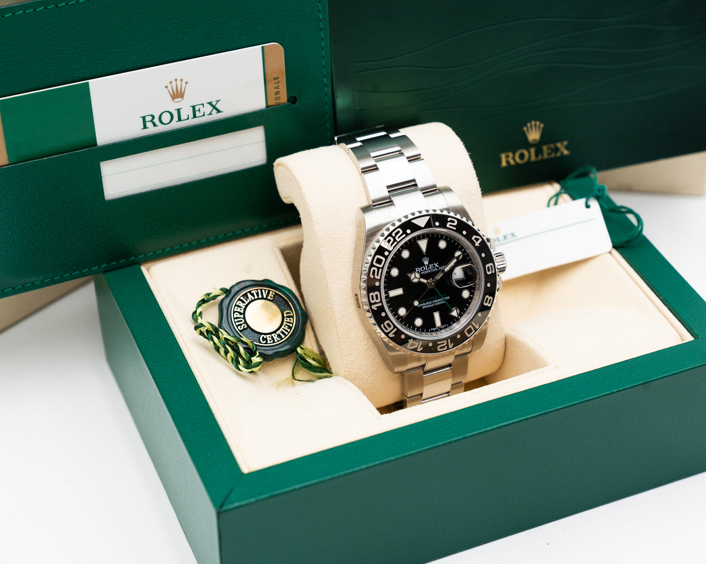 UNWORN STICKERED Rolex GMT Master II 40mm 116710LN Black Green Arrow 2017