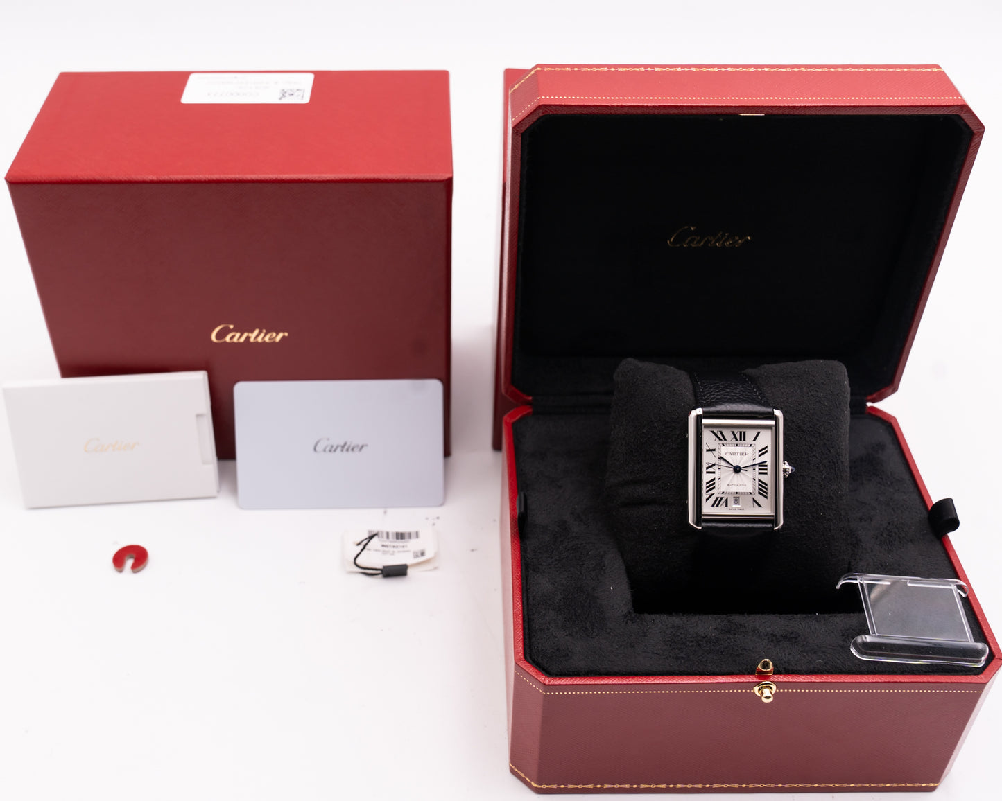 UNWORN STICKERED Cartier Tank 41mm WSTA0141 Silver Dial Black Strap