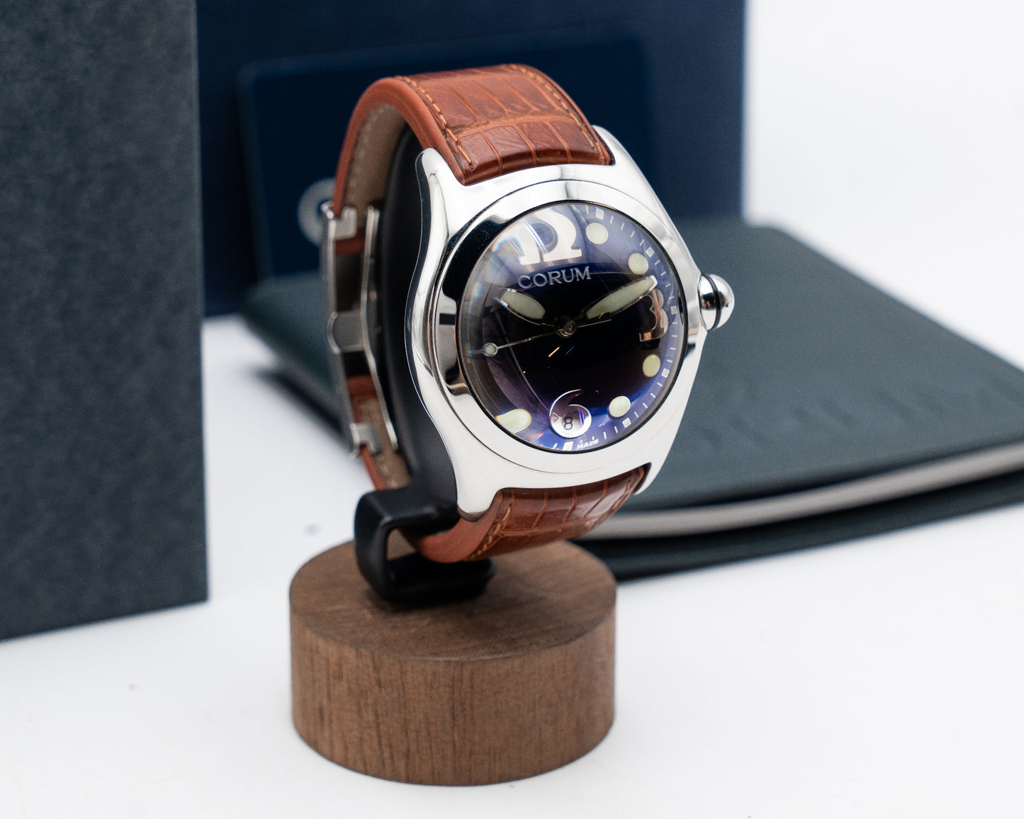 Corum Bubble 45mm 163.150.20 Blue Dial Brown strap
