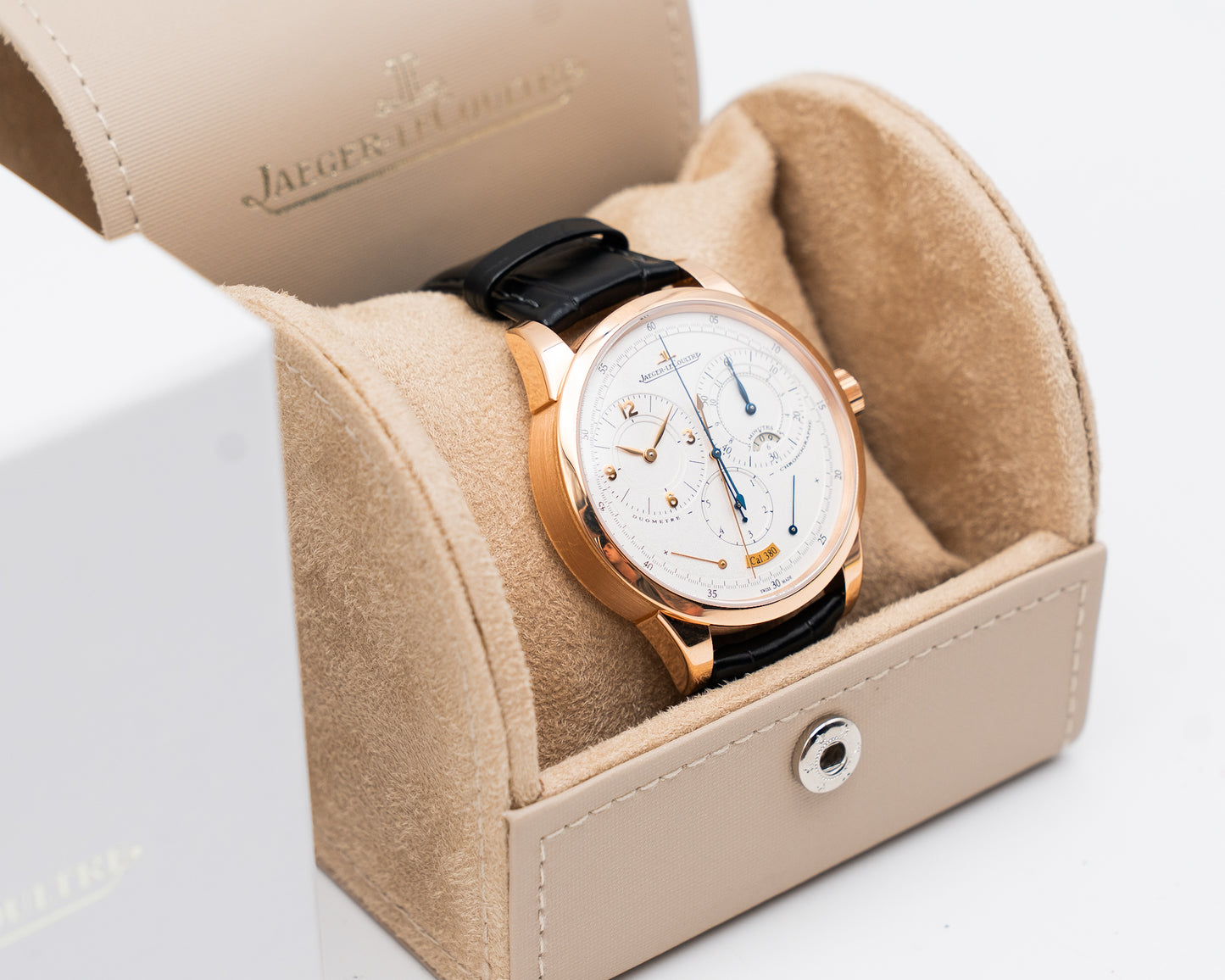 Jaeger leCoultre Duometre Chronographe 42mm Rose Gold White Dial 2025 Service Papers