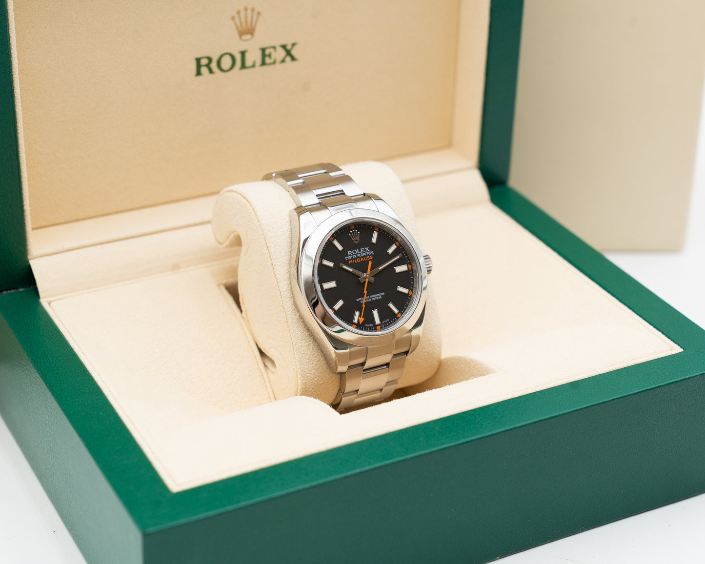 Rolex Milgauss 40mm 116400 Black Dial and Orange
