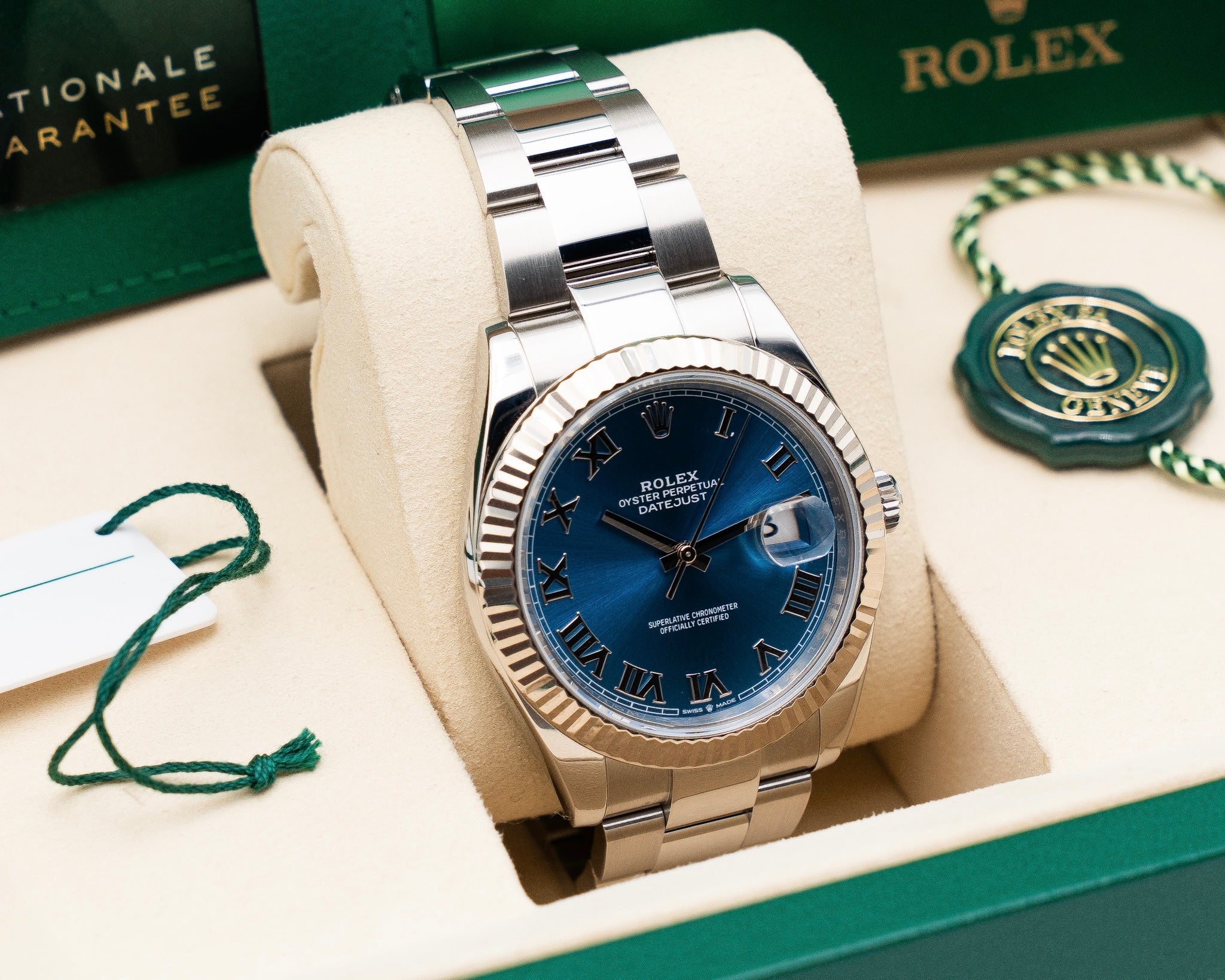 Rolex Datejust 41mm 126334 Azure Blue Roman Dial Fluted Oyster