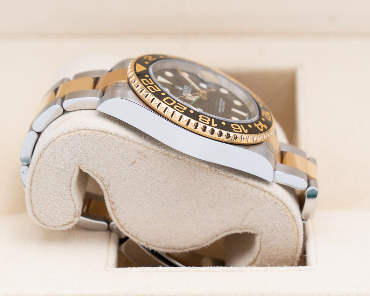 Rolex GMT Master II 40mm 116713LN Black Two Tone Yellow Gold Green Arrow