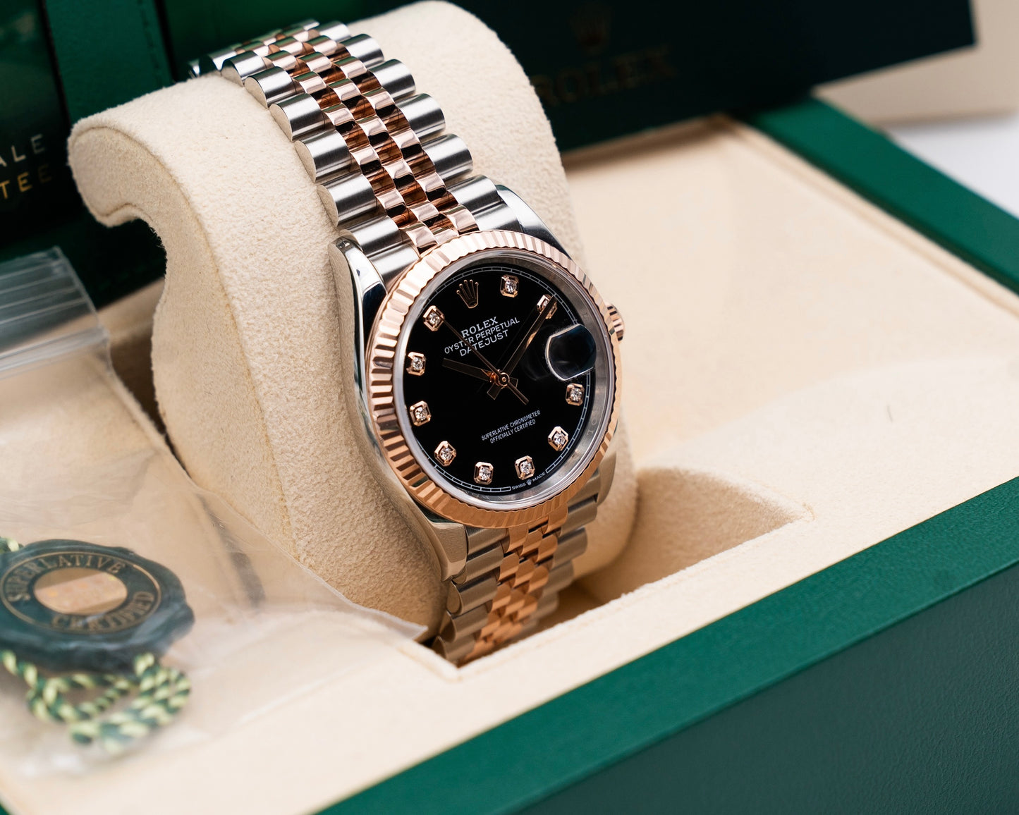 Rolex Datejust 36mm 126231 Two Tone Fluted Everose Black Diamond Dial 2024