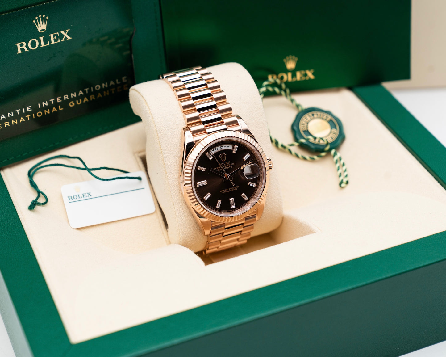Rolex Day-Date 40mm 228235 Everose / Chocolate Diamond Baguette Dial 2021