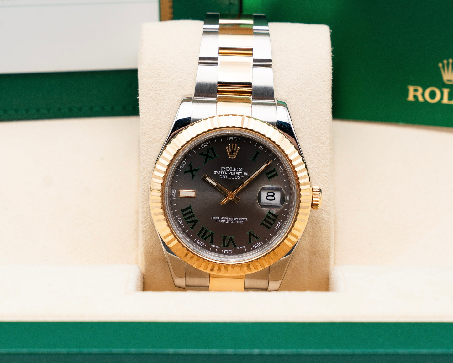 Rolex Datejust II 41mm 116333 Yellow Wimbledon on Oyster Fluted 2017