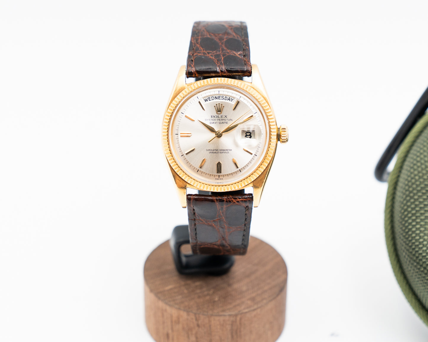 Rolex Day-Date 36mm 6611 Yellow Gold Case Silver Dial Leather Strap