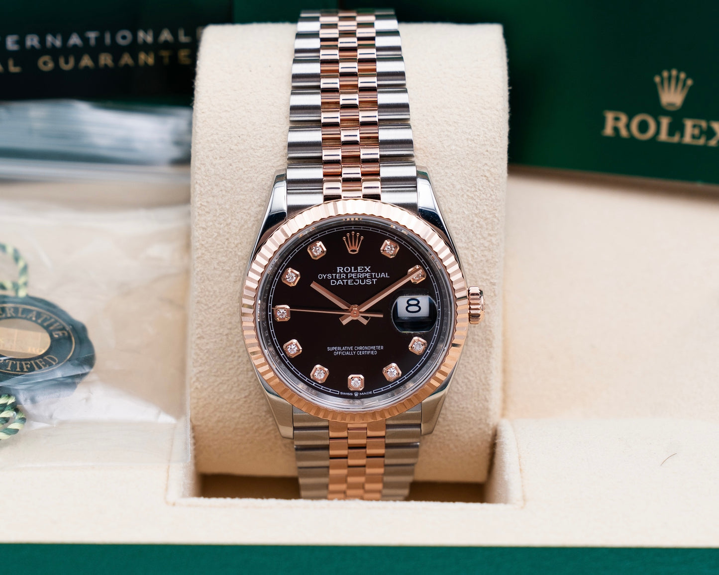Rolex Datejust 36mm 126231 Two Tone Fluted Everose Black Diamond Dial 2024