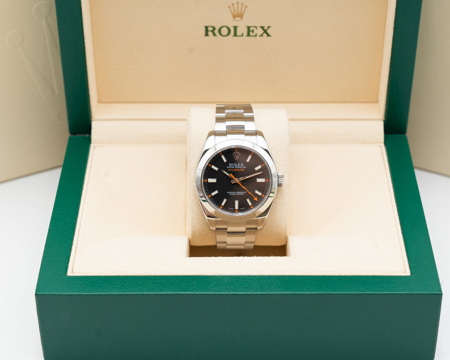 Rolex Milgauss 40mm 116400 Black Dial and Orange