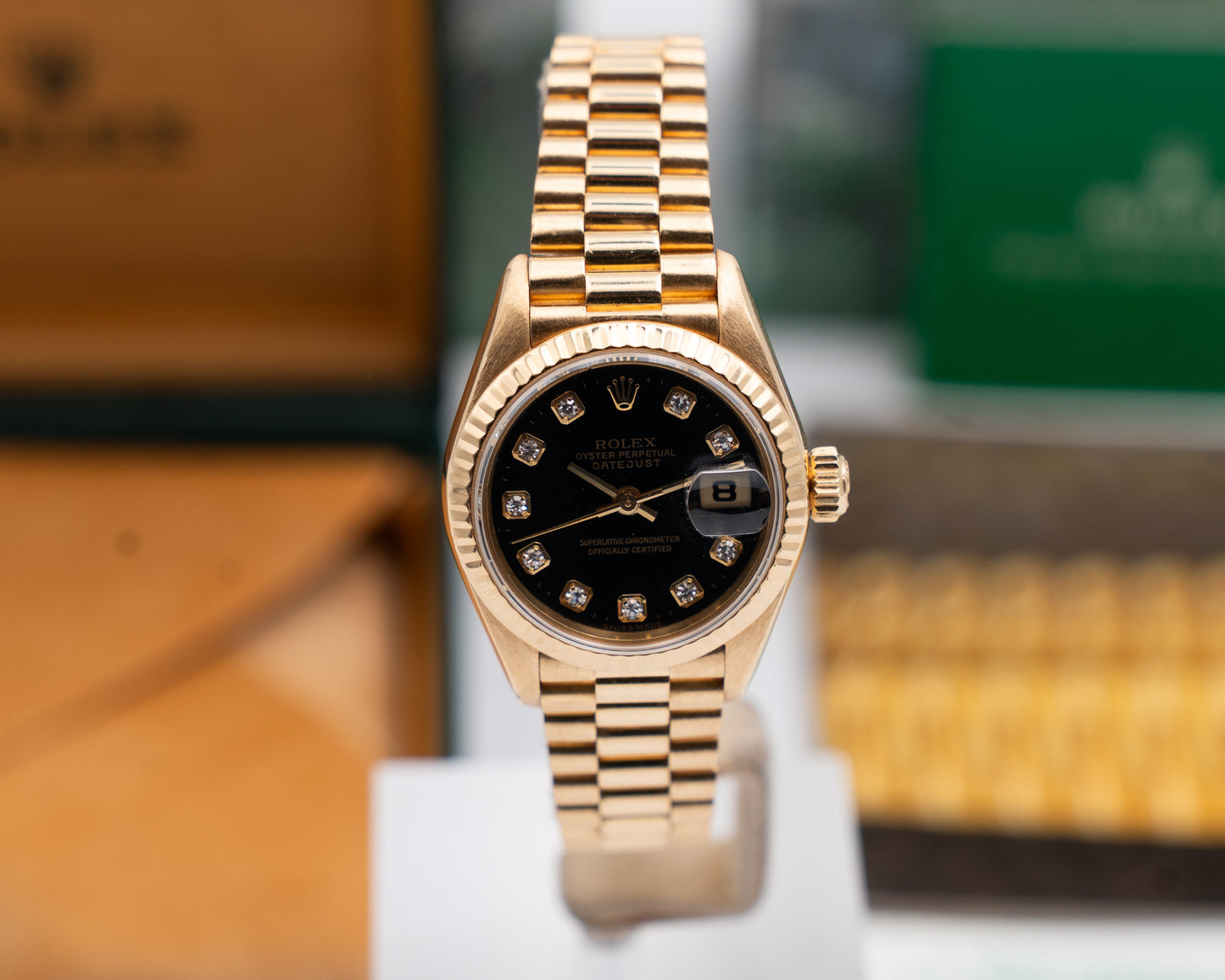 Rolex President 26mm 69178 Yellow Gold Black Diamond Dial 1998