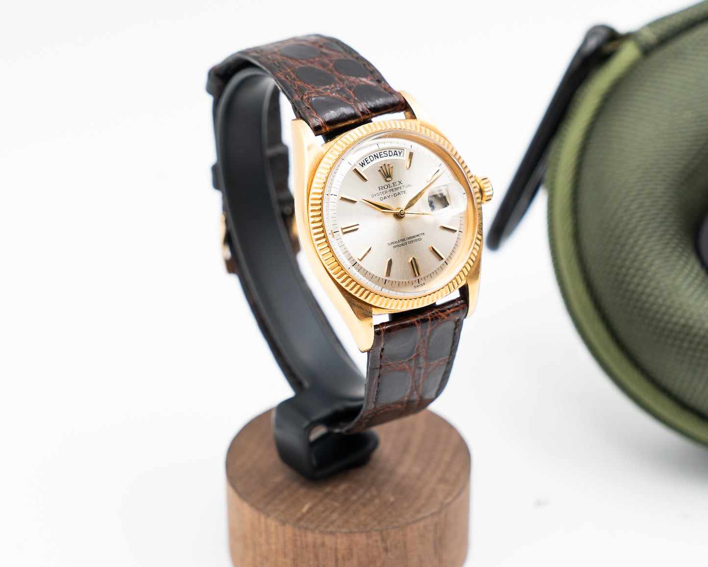 Rolex Day-Date 36mm 6611 Yellow Gold Case Silver Dial Leather Strap