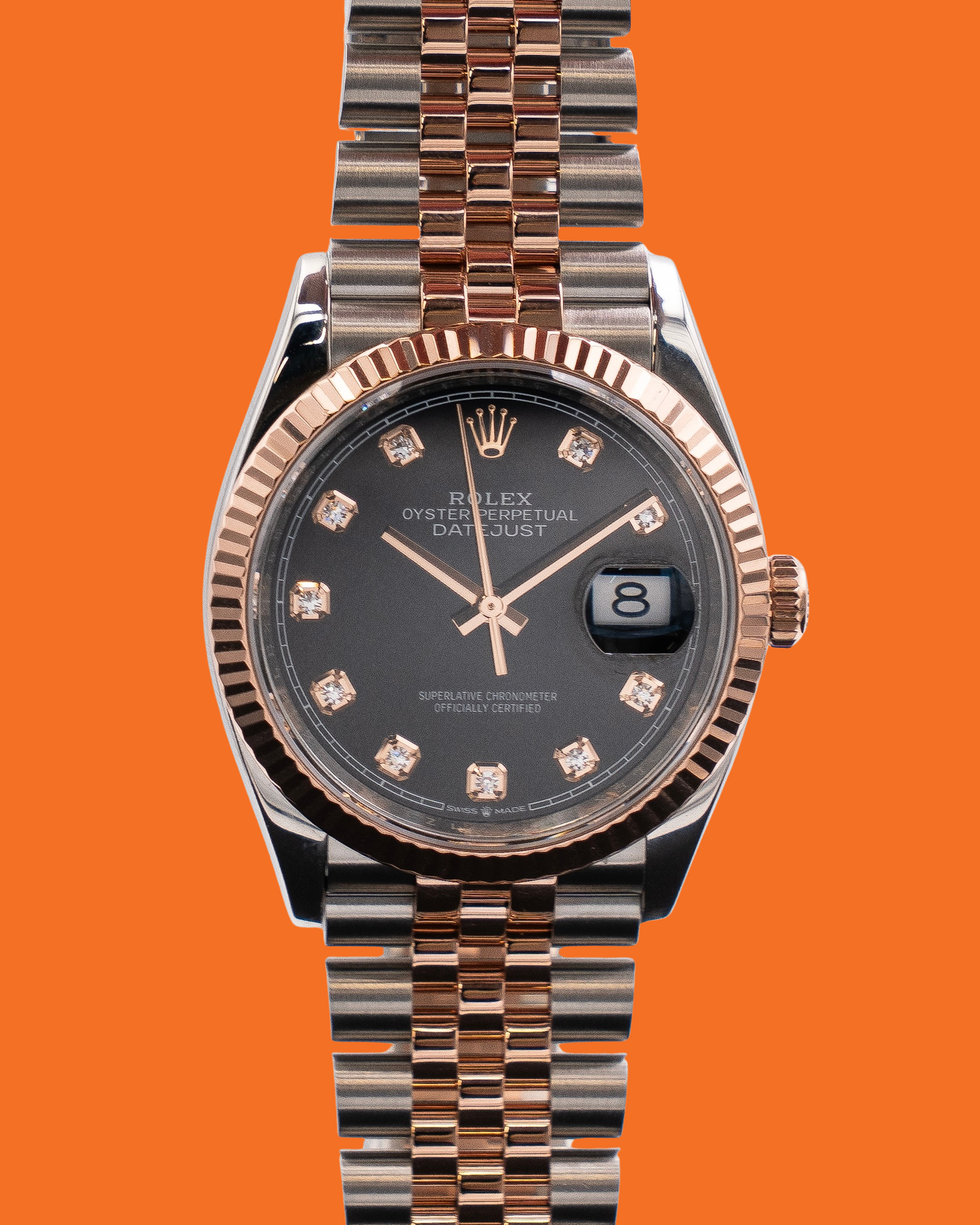 Rolex Datejust 36mm 126231 Two Tone Fluted Everose Black Diamond Dial 2024