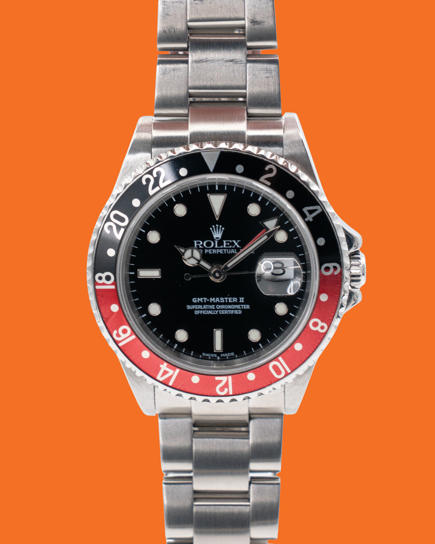 Rolex GMT-Master II 40mm 16710 Coke No Holes with lucky crown 2004 with RSC Card