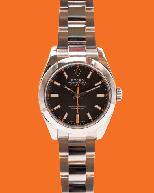 Rolex Milgauss 40mm 116400 Black Dial and Orange