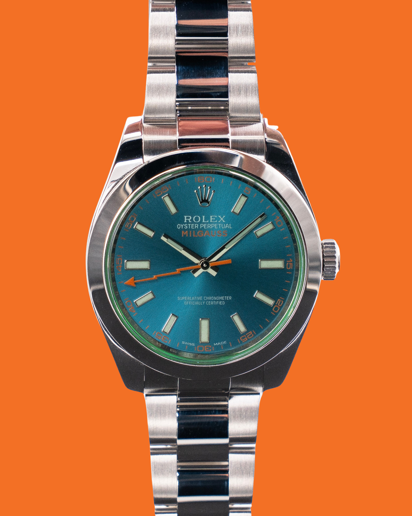 Rolex Milgauss 40mm 116400 Green Crystal Blue Dial 2015