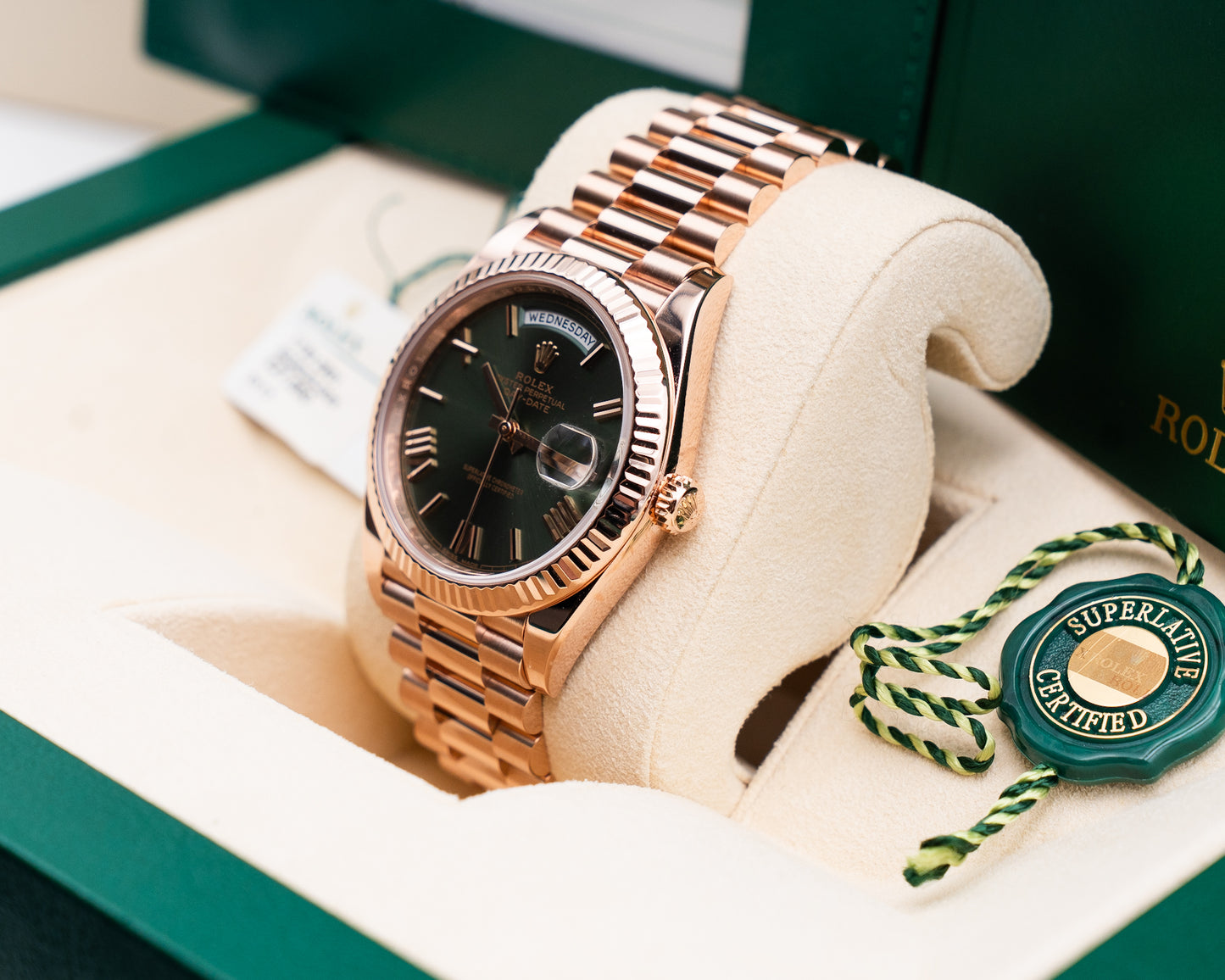 Rolex Day Date 40MM 228235 Olive Green Roman Everose 2017