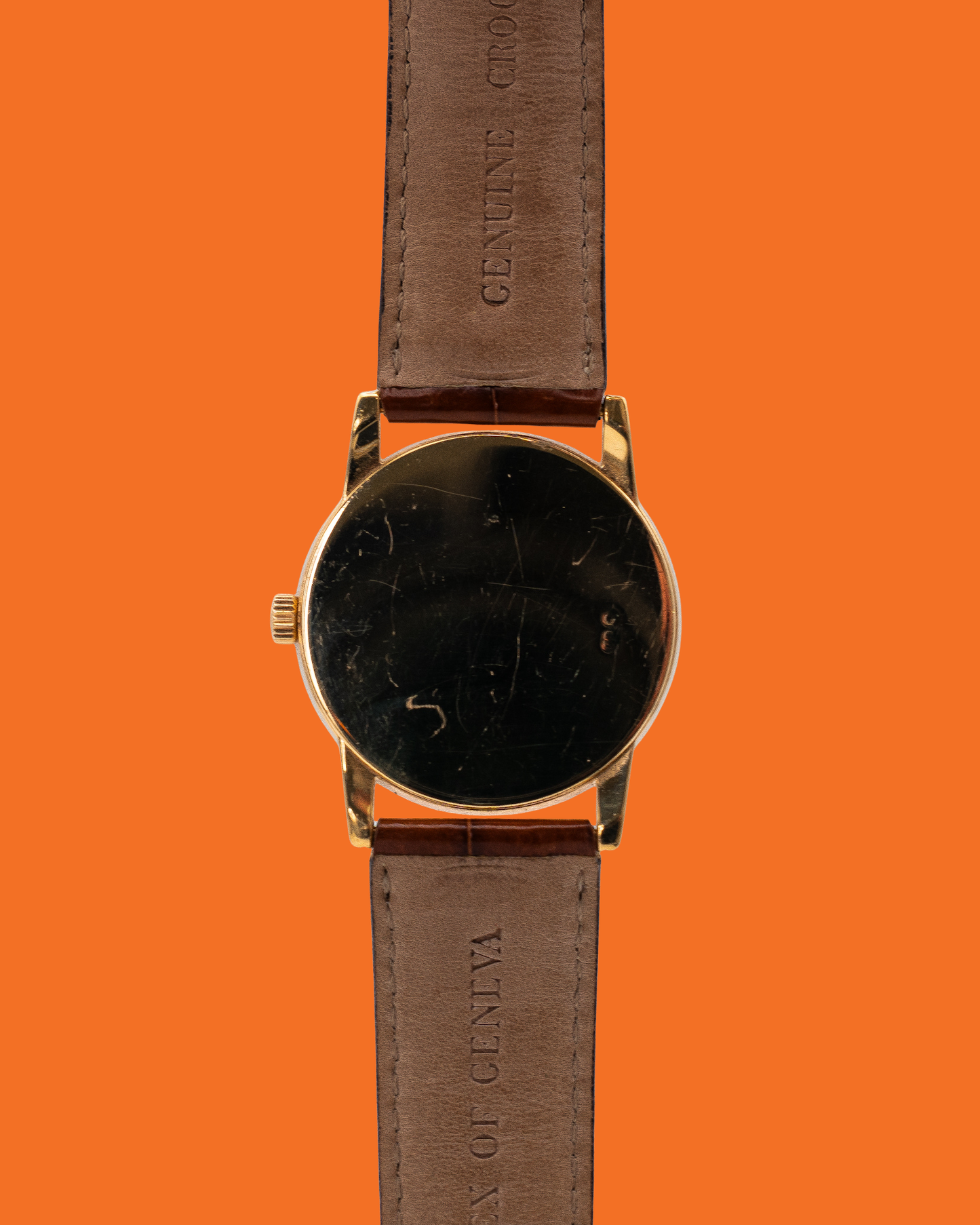 Rolex Cellini 33mm 5116 Yellow Gold Case Black Dial Brown Strap