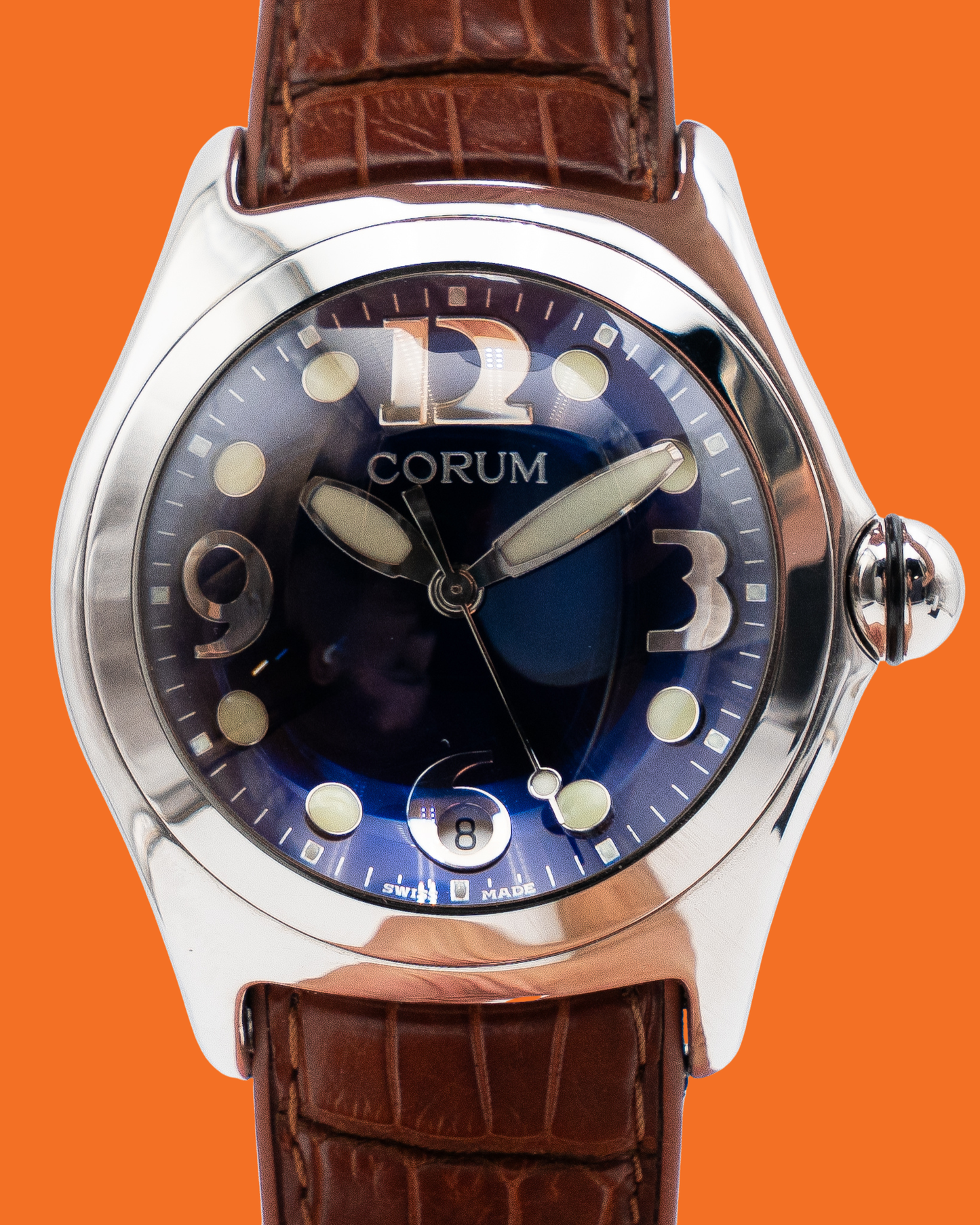 Corum Bubble 45mm 163.150.20 Blue Dial Brown strap