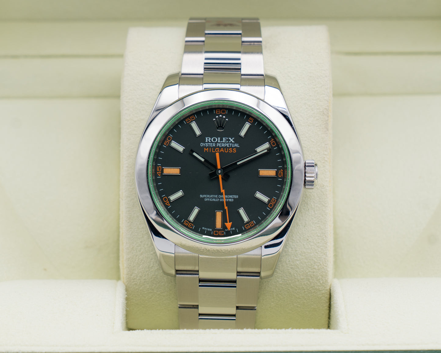 Rolex Milgauss 40mm 116400 Green Crystal Black Dial 2008