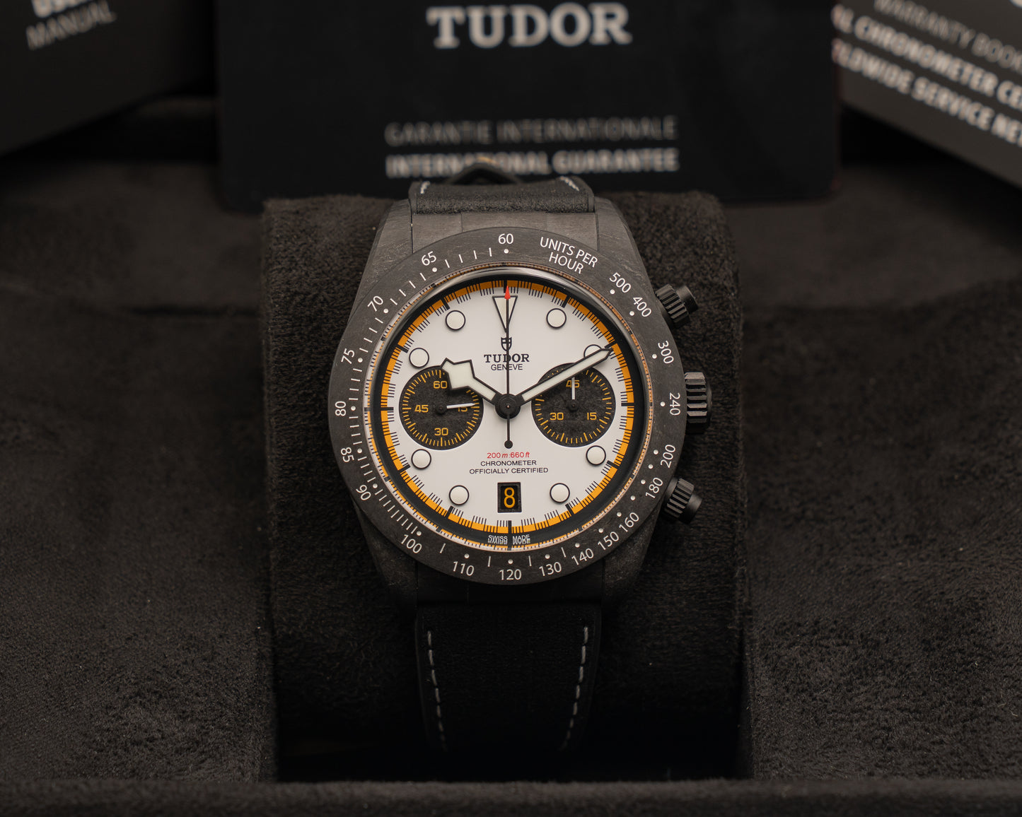 UNWORN Tudor Black bay Chrono Carbon 26 42mm 79377KN Carbon Case Yellow and White Dial 2026
